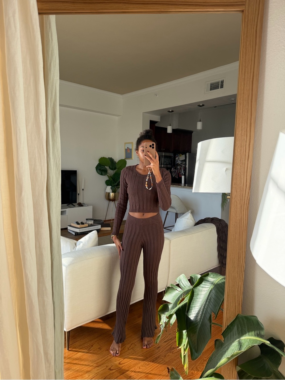 wild fable Chocolate Ribbed Wide-Leg Knit Pants